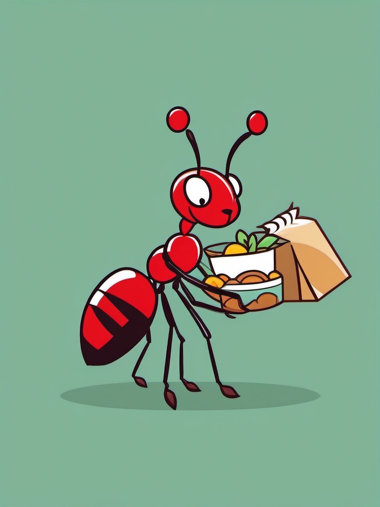 Busy Ant Worker Clip Art - Busy ant carrying a tiny piece of food,  color vector clipart, minimal style