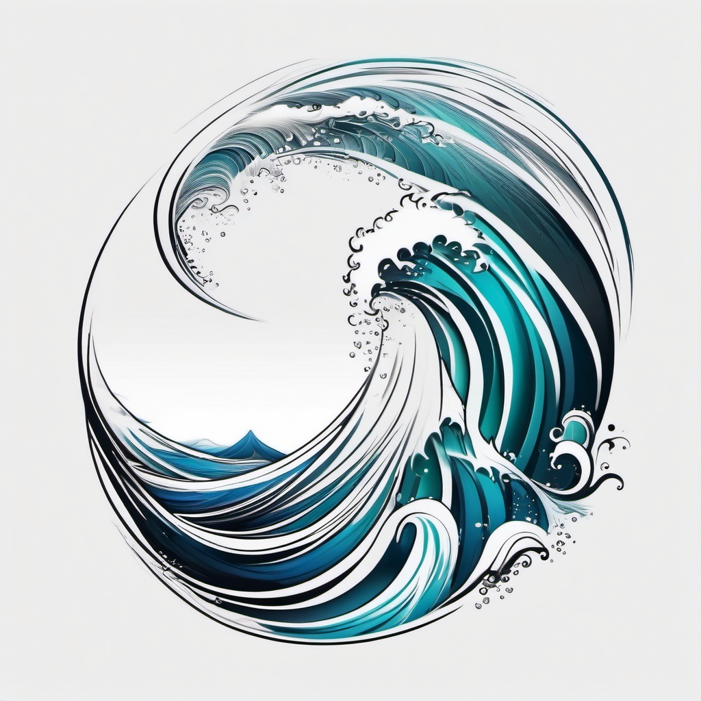 Abstract Anbu waves tattoo. Silent river flows.  color tattoo minimalist white background