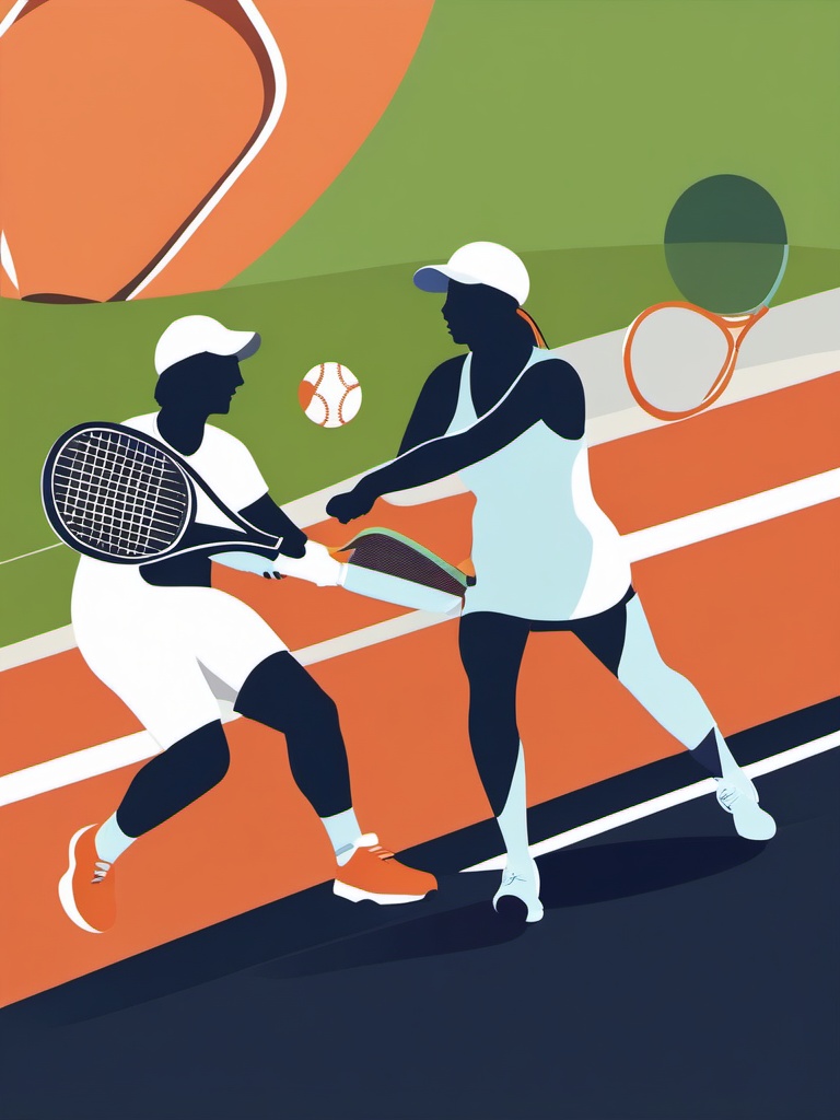 Tennis Match Clipart - A tennis match in full swing.  color vector clipart, minimal style