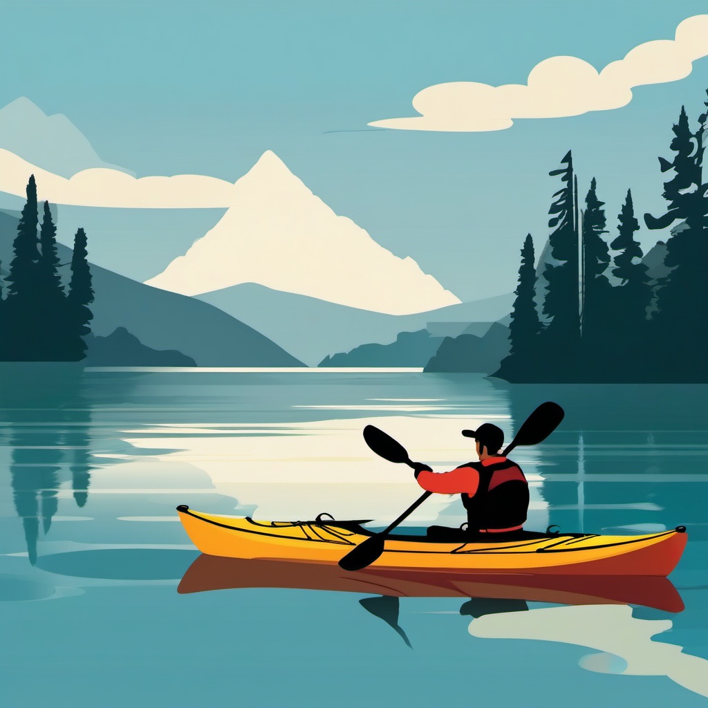 Mountain Lake Kayaking clipart - Kayaking on a serene lake, ,vector color clipart,minimal