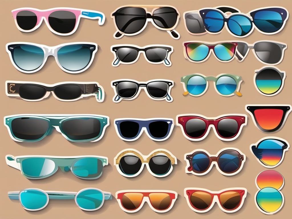 Sunglasses Variety Sticker - Diverse collection of sunglasses, ,vector color sticker art,minimal