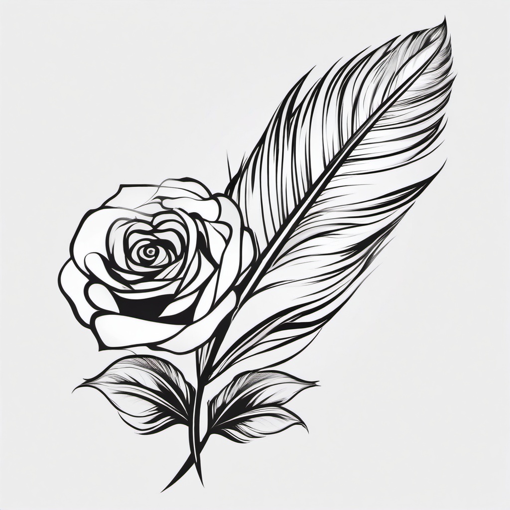 Feather Rose Tattoo - Combination of a feather and rose.  simple vector tattoo,minimalist,white background