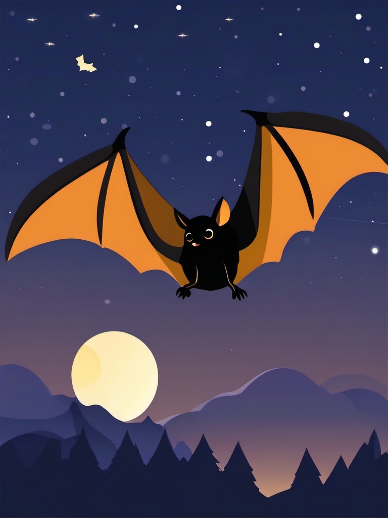 Bat clipart - Nocturnal mammal with membranous wings flying at night, ,color clipart vector style