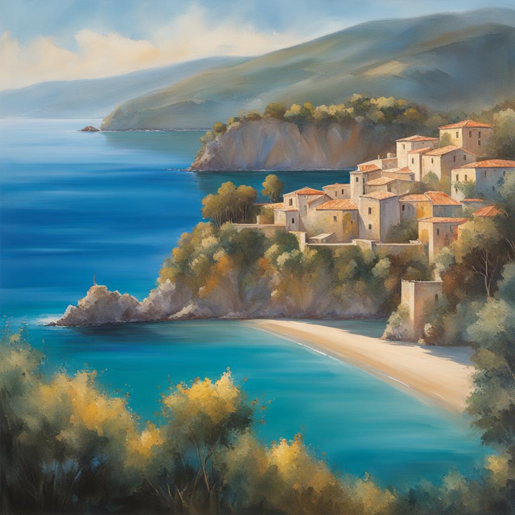 calabrian coastal serenity - paint a serene coastal scene along the lesser-known calabrian coast, where pristine beaches meet azure waters. 