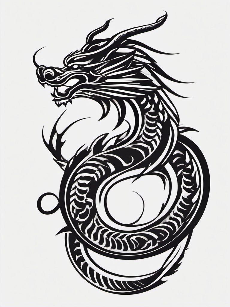 Year of the Dragon Tattoo - Tattoo inspired by the Chinese zodiac, specifically the Year of the Dragon.  simple color tattoo,minimalist,white background