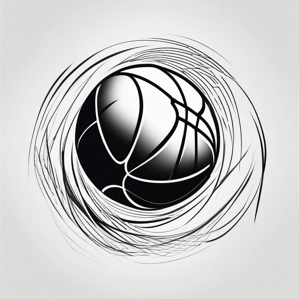 Abstract basketball lines tattoo. Energetic court motion.  black white tattoo style, minimalist design,white background