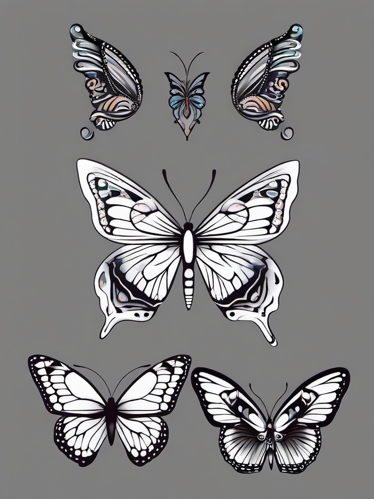 butterfly temporary tattoo designs  simple color tattoo, minimal, white background