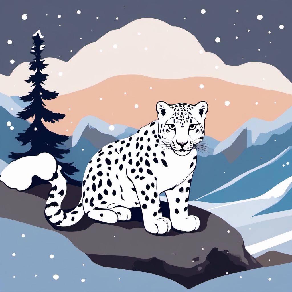 Cute Snow Leopard in a Snowy Realm  clipart, simple