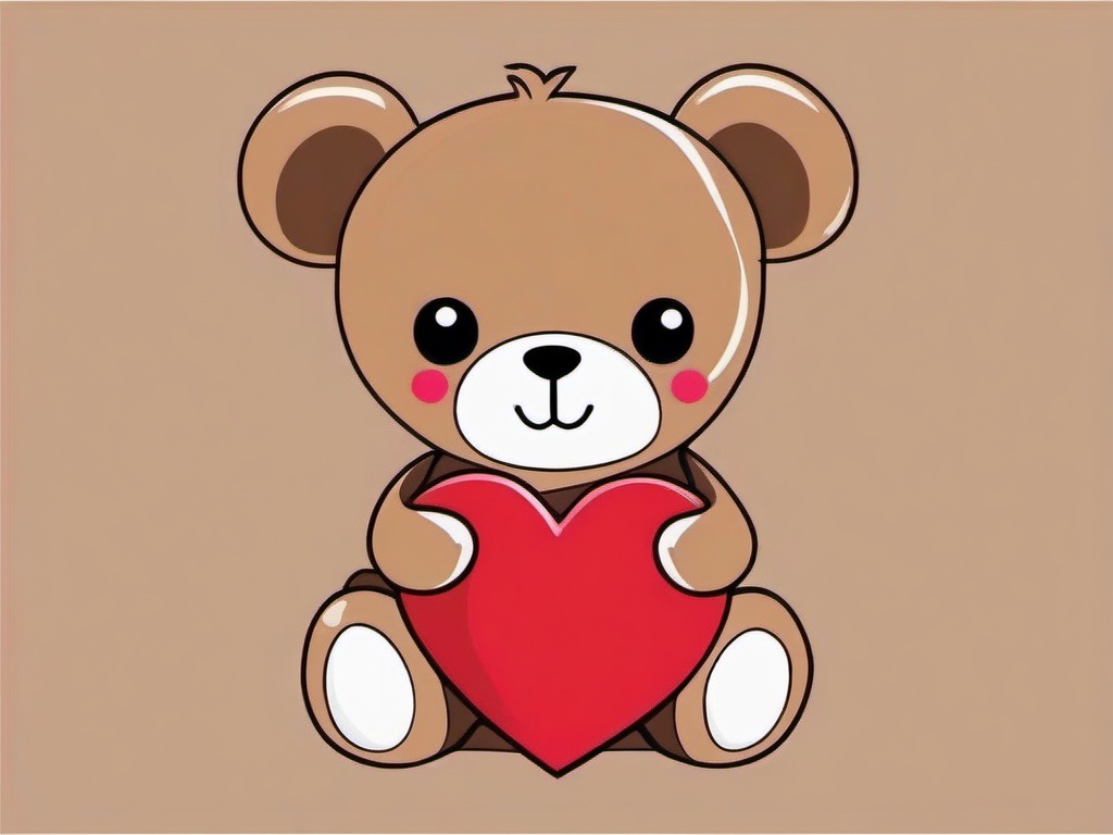 Teddy Bear clipart - cute teddy bear holding a heart  color,minimalist,vector clipart