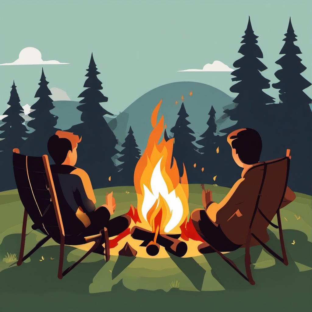 Campfire Bonding Time clipart - Bonding around the campfire, ,vector color clipart,minimal