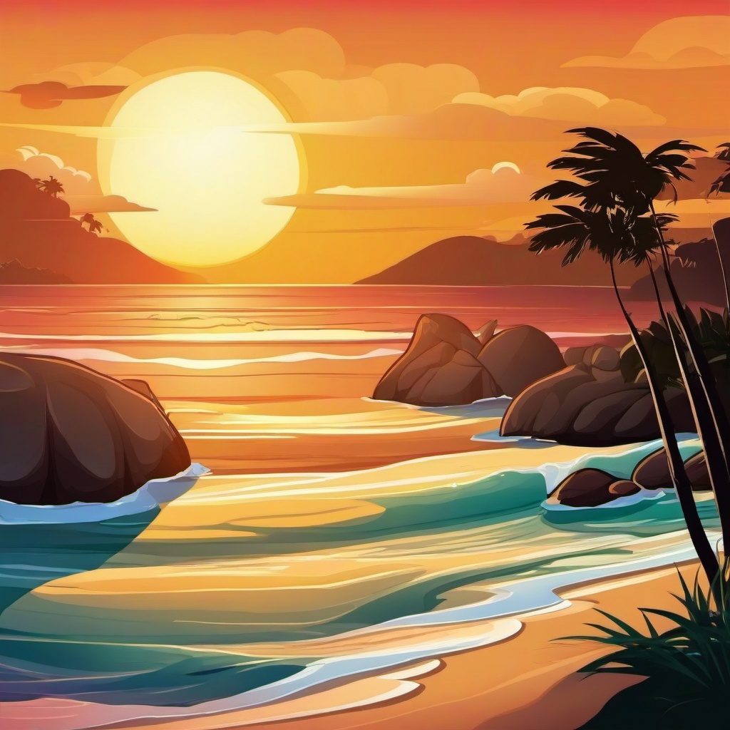 Beach background - cartoon beach sunset background  