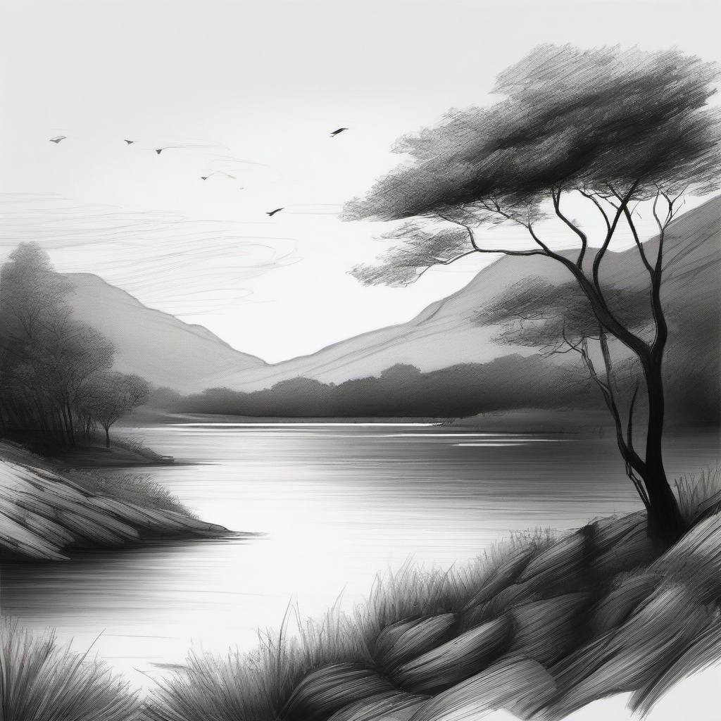 pencil sketch of nature beauty  minimal rough sketch scribbles,doodles,black and white