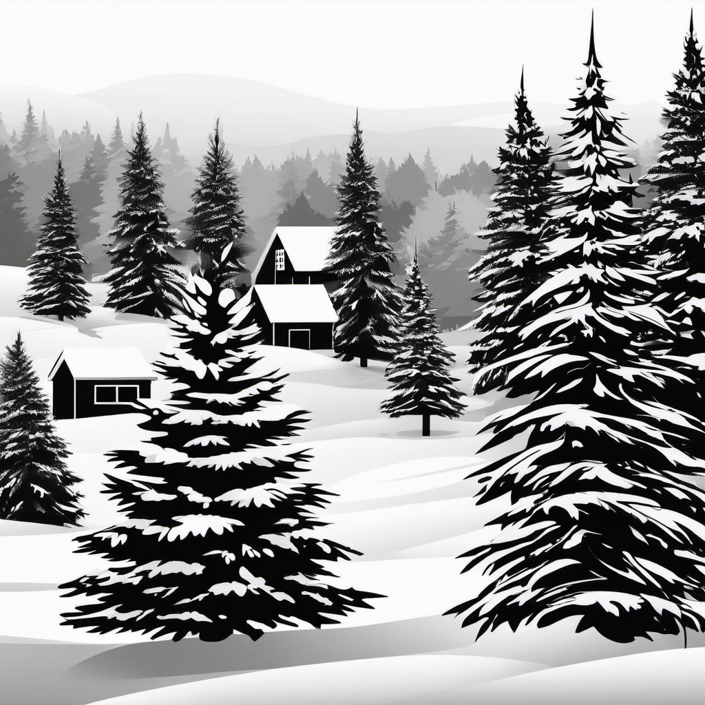 Christmas Tree Clipart Black and White,Decorating a Christmas tree farm brochure with Christmas tree clipart black and white  simple, 2d flat