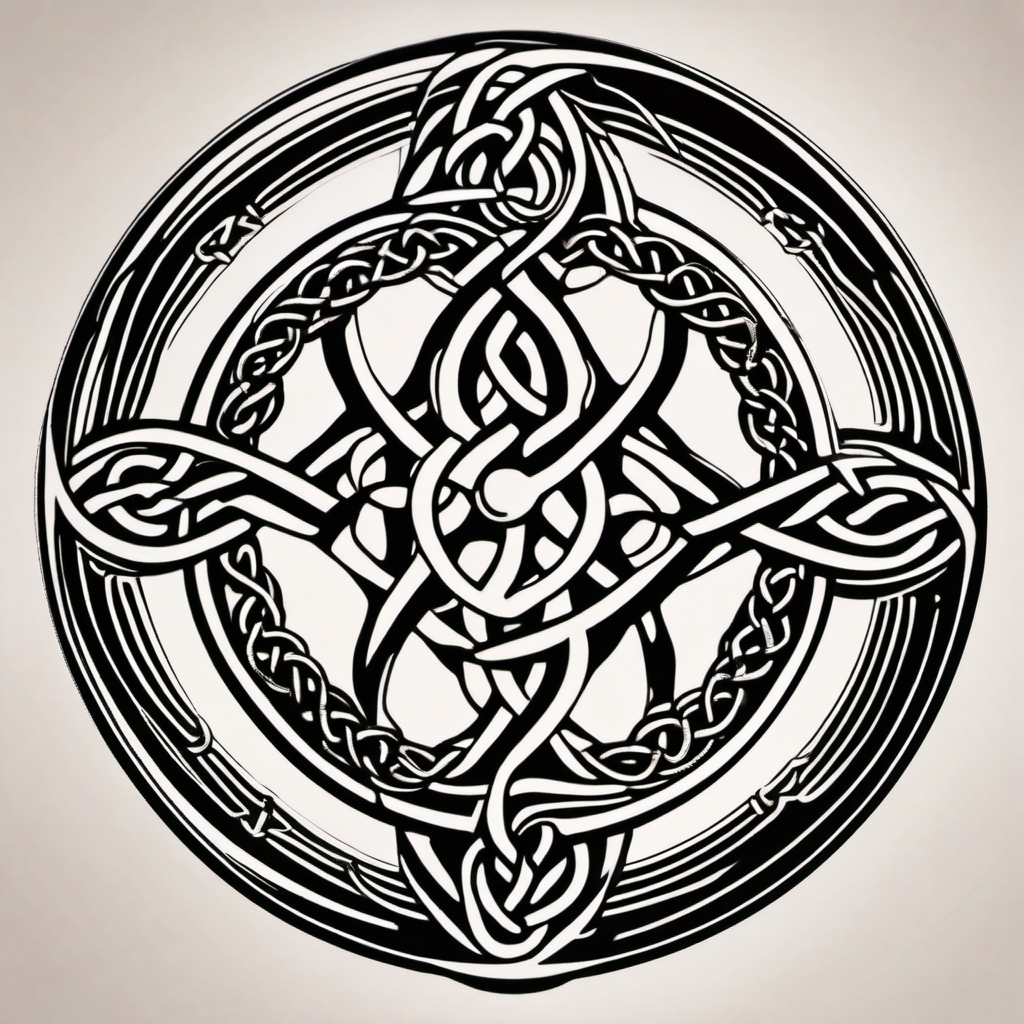 Celtic knotwork clock ink: Endless loops symbolizing the timeless nature of existence.  simple color tattoo style