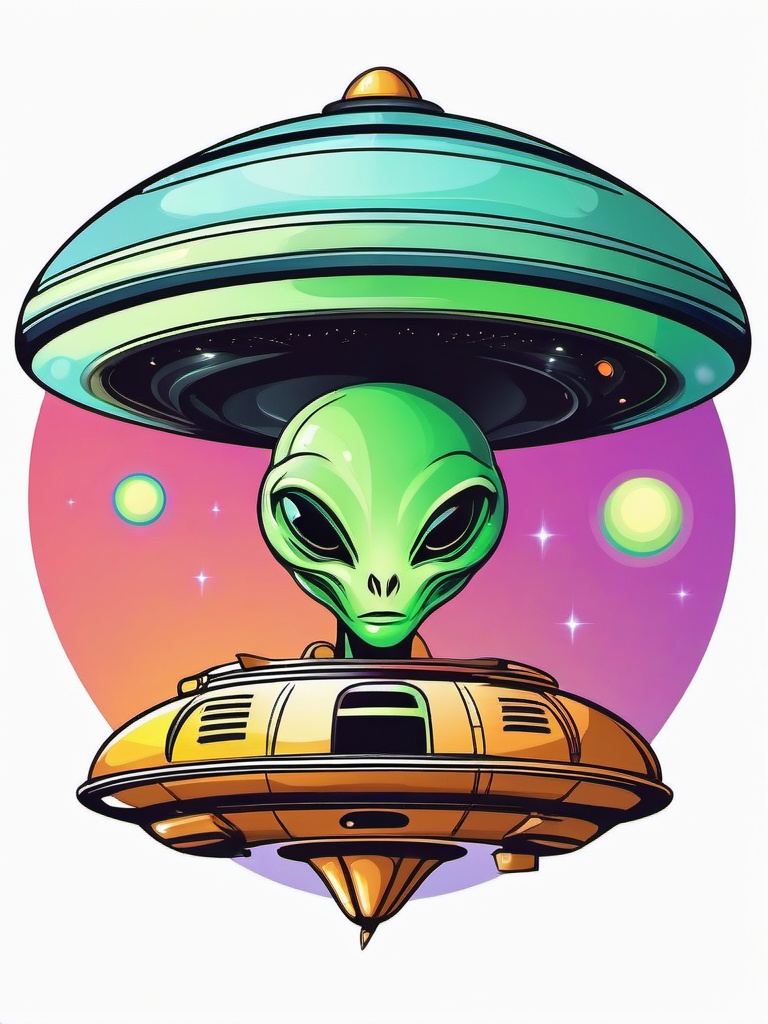 Alien in a flying saucer clipart.  vector style illustration, white background