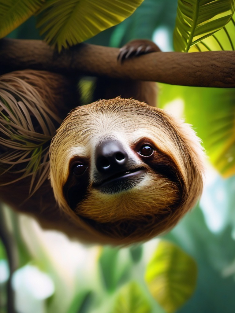 Cute Sloth Relaxing in a Canopy Hideaway 8k, cinematic, vivid colors