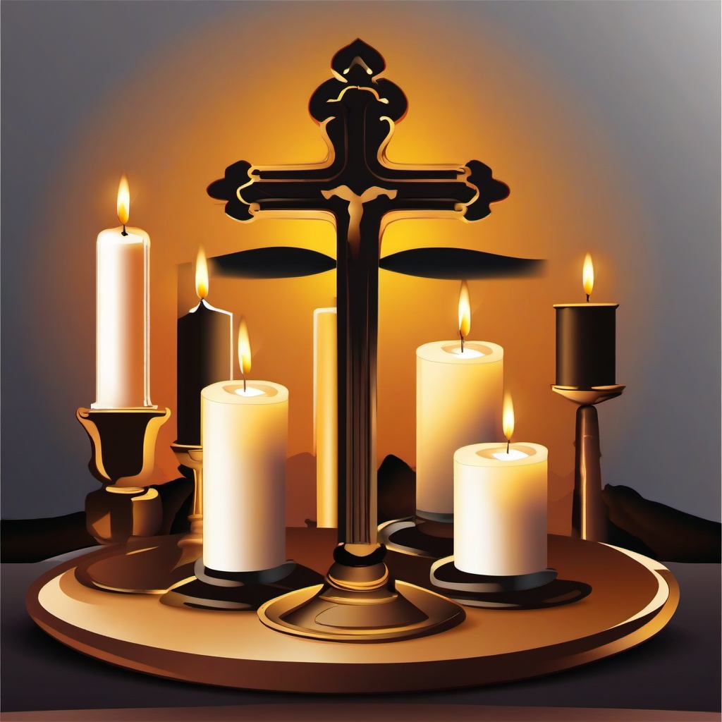 Cross clipart - cross with candles on an altar  