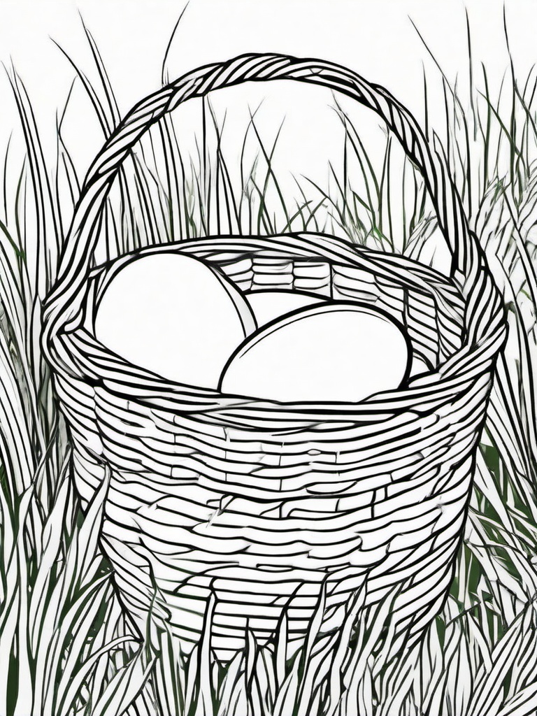 Easter Egg in a Basket with Grass Coloring Pages - Eggs Nestled in Soft Green Grass  minimal black outline printable sheet, coloring page