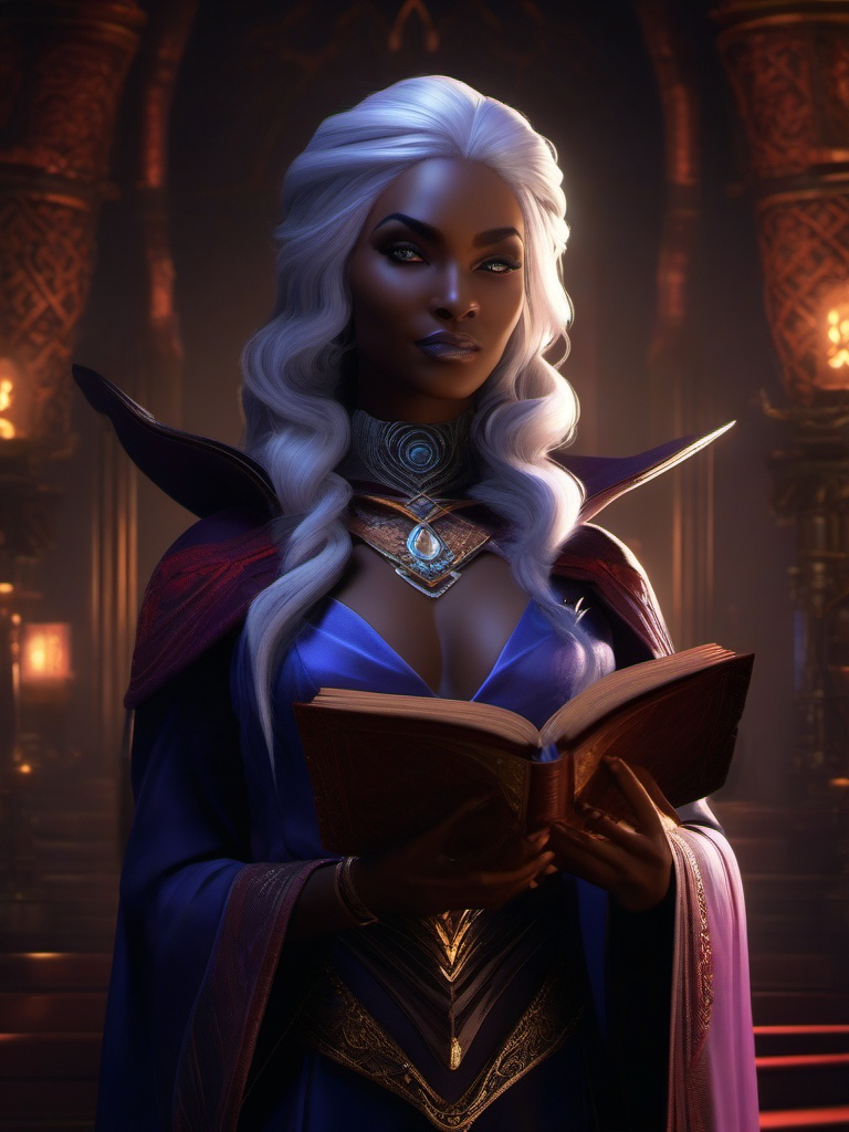 Lilith Shadowspire, a formidable drow wizard studying forbidden arcane tomes detailed matte painting, deep color, fantastical, intricate detail, splash screen, complementary colors, fantasy concept art, 8k resolution trending on artstation unreal engine 5