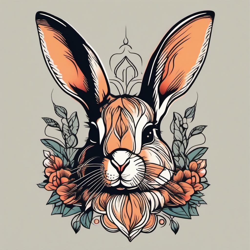 vintage rabbit tattoo  minimalist color tattoo, vector