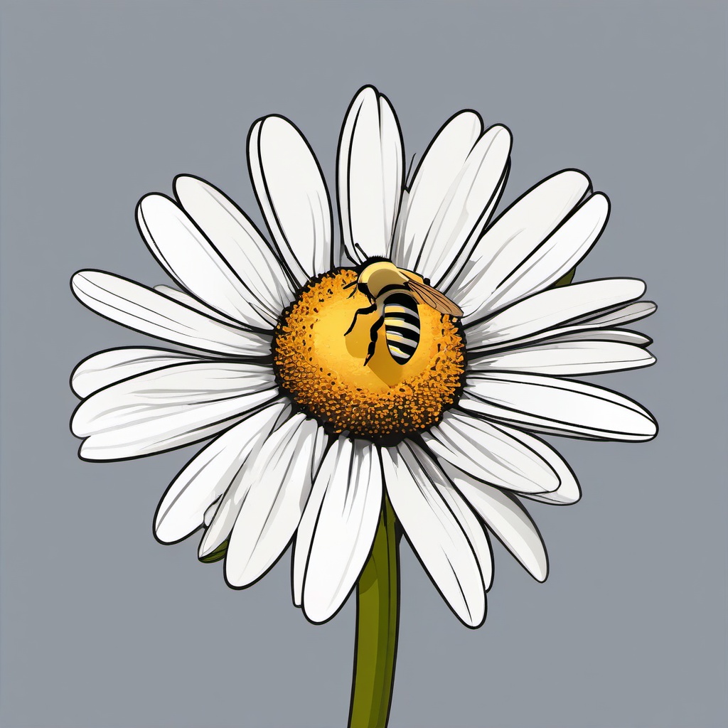 Daisy clipart - daisy with a bee collecting nectar  color,minimalist,vector clipart