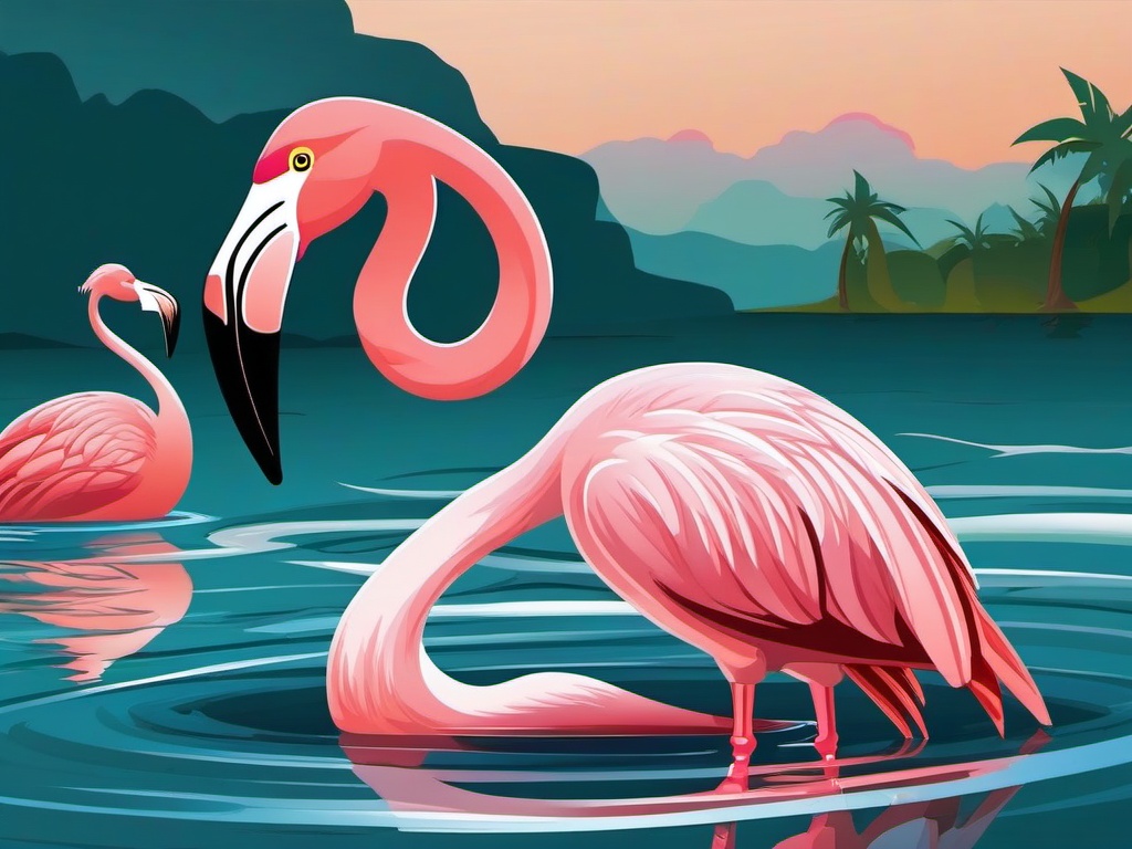 Flamingo Cartoon - Cartoon of flamingo standing in water  