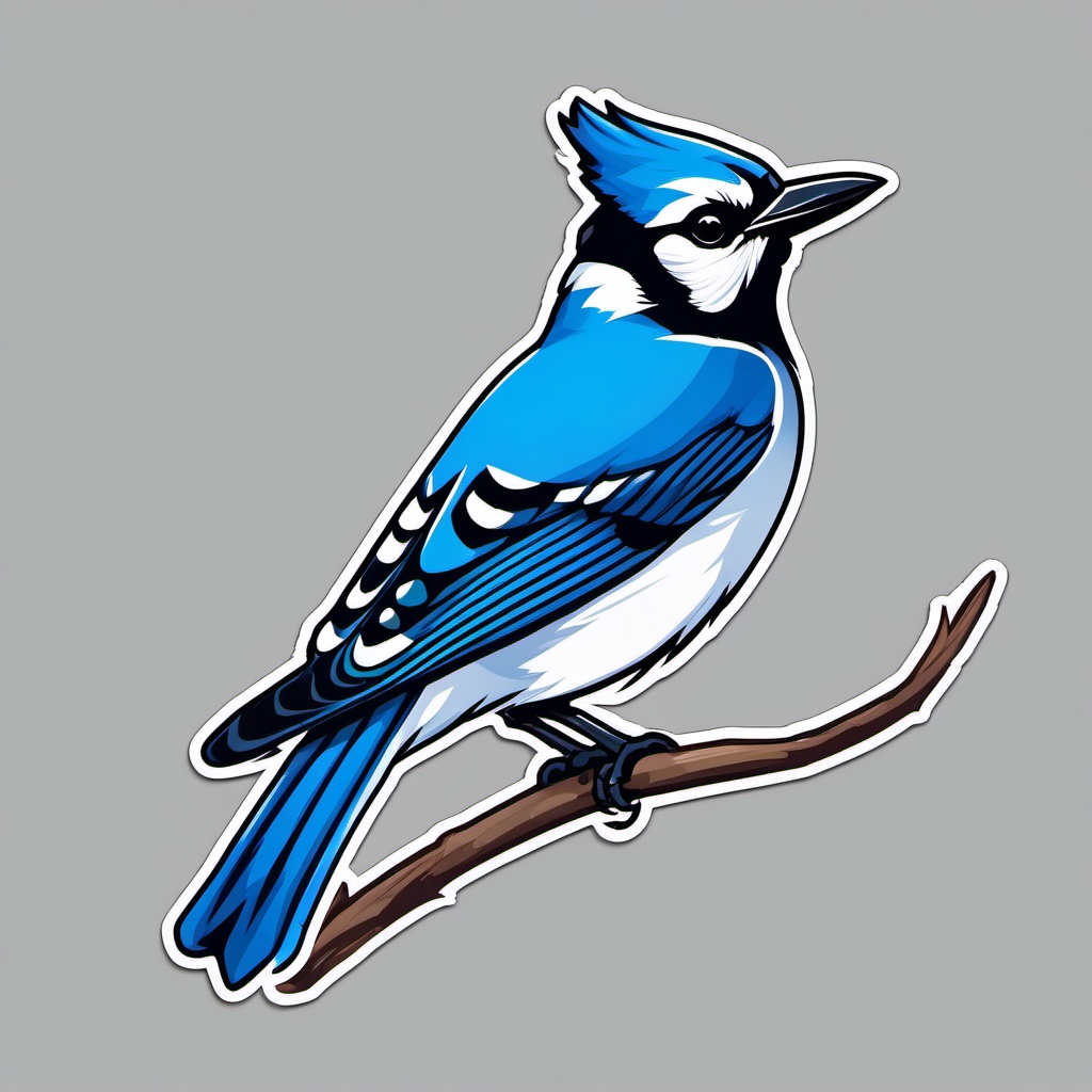 Blue Jay Sticker - A tweeting blue jay perched on a branch, ,vector color sticker art,minimal