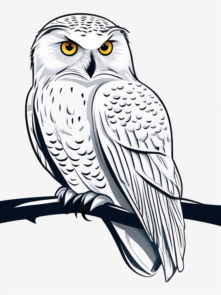 Snowy Owl Clip Art - Snowy owl perched on a branch,  color vector clipart, minimal style