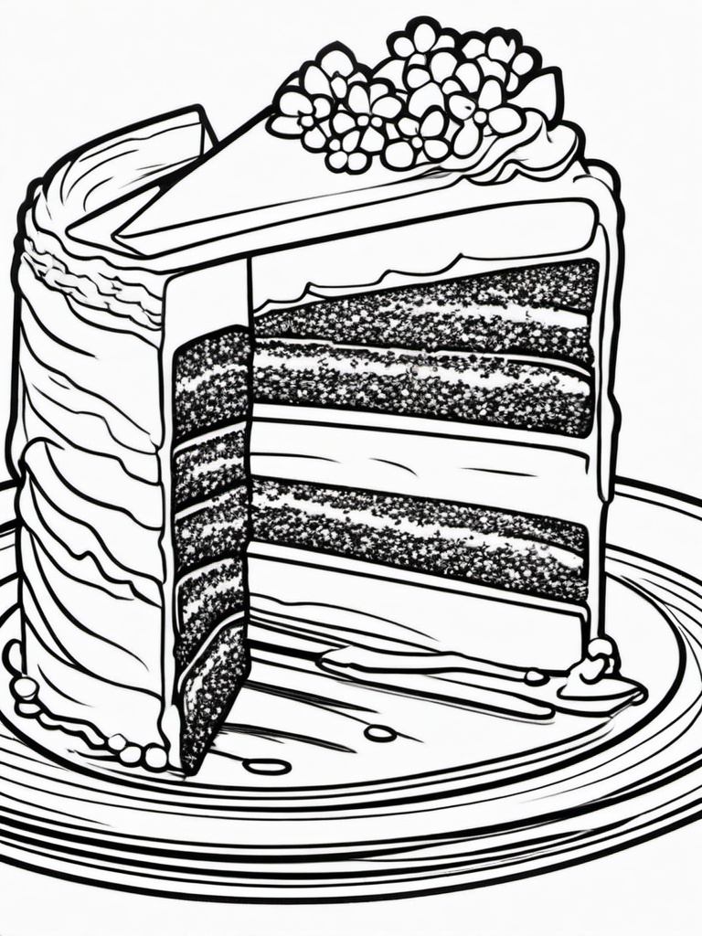 Cake Coloring Pages - Slice of chocolate cake with frosting  simple coloring pages