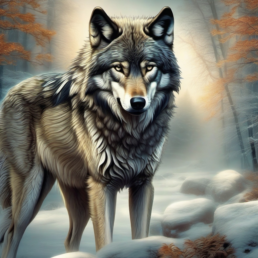 Wolf Wallpaper - Majestic Wolf in the Wilderness  wallpaper style, intricate details, patterns, splash art, light colors