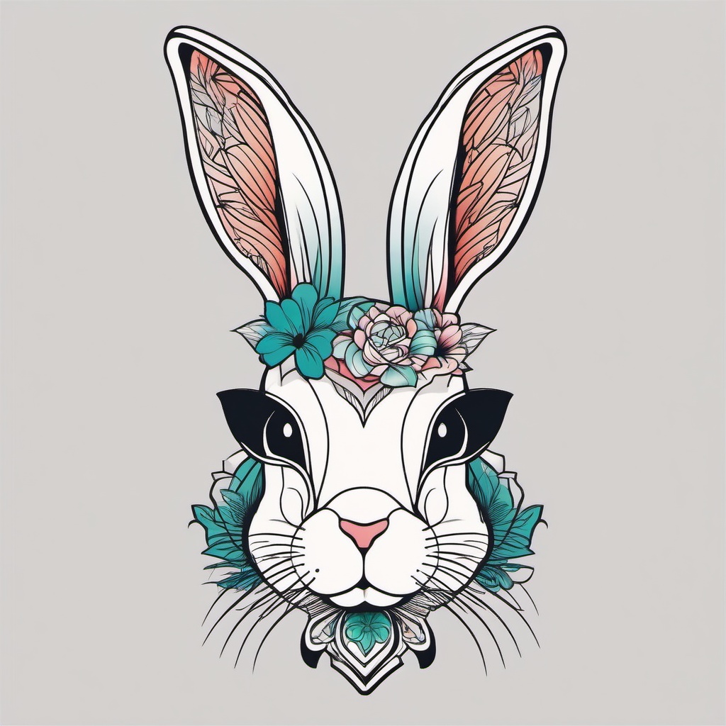 cool bunny tattoos  minimalist color tattoo, vector