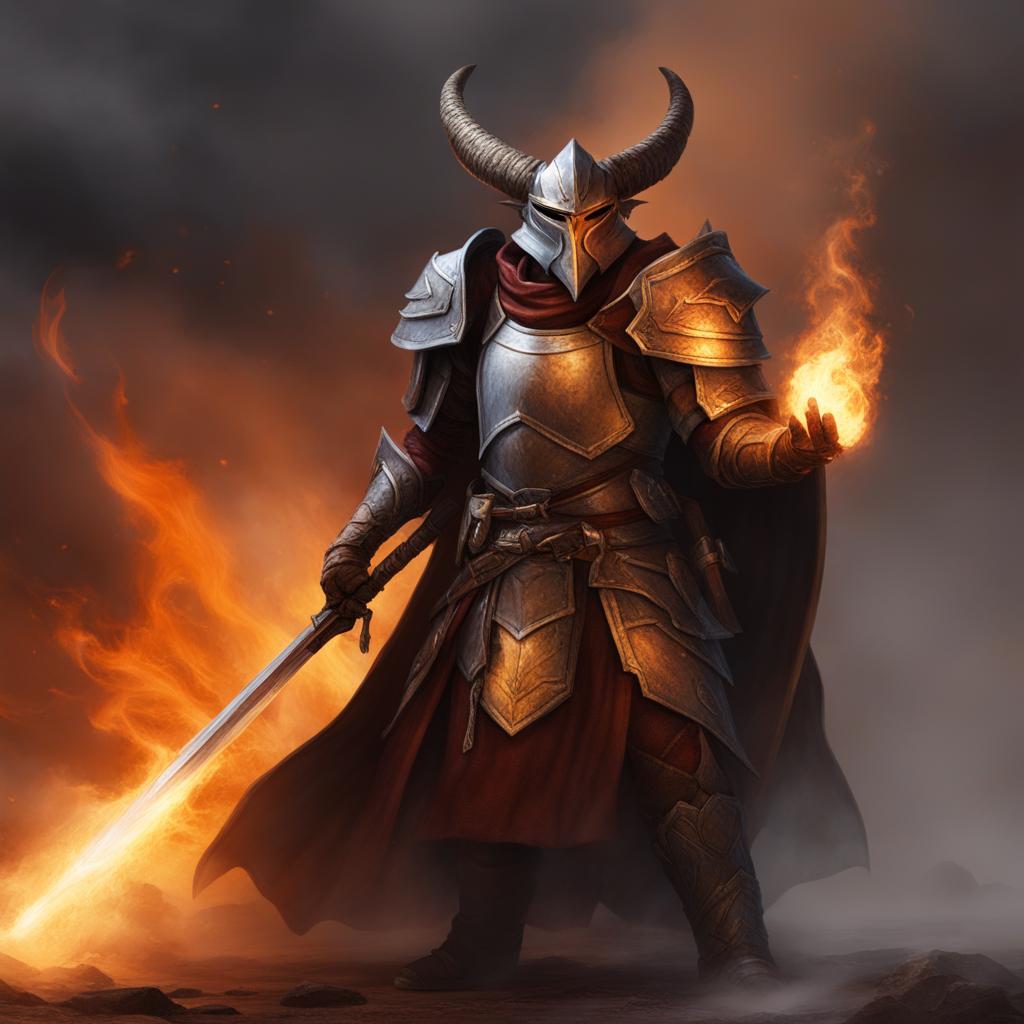 balasar flameforge, a dragonborn cleric, is healing wounded soldiers on a battlefield of smoke and chaos. 