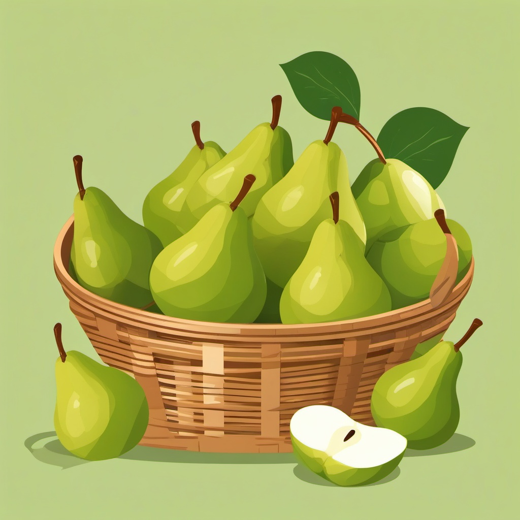 Pear Basket Clipart - A basket full of ripe green pears.  color vector clipart, minimal style