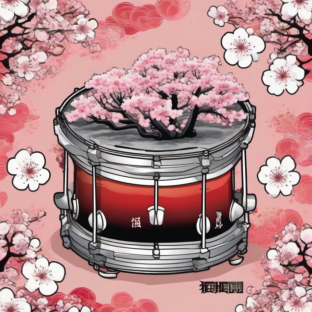 drum island cherry blossoms from One piece, Japanese style  ,tattoo design, white background