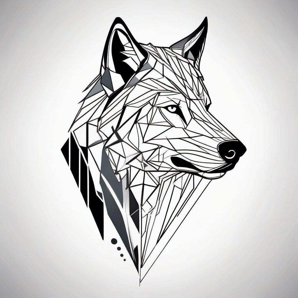 Tattoo Geometric Wolf - A tattoo showcasing a wolf designed with geometric precision.  simple color tattoo design,white background