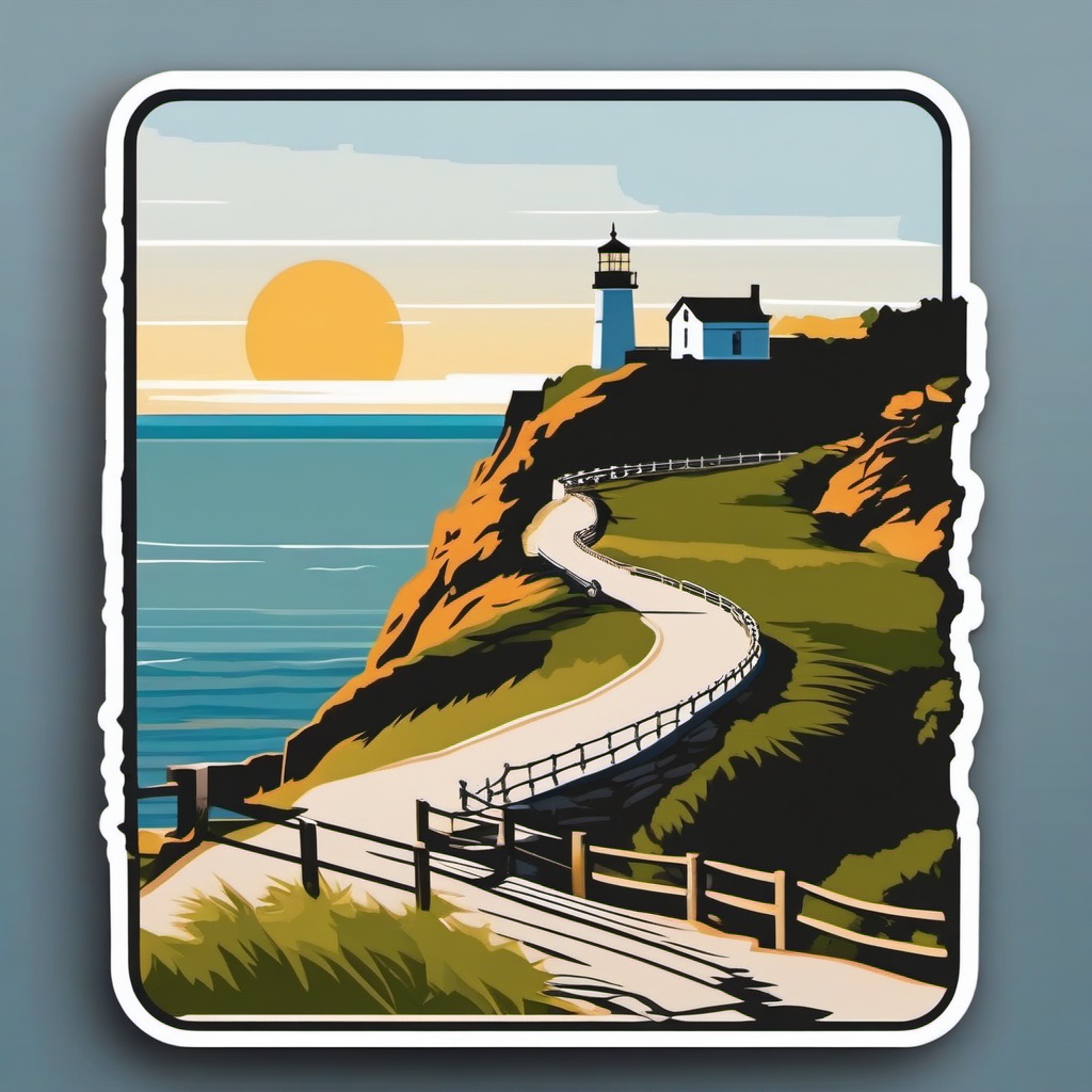 Newport Cliff Walk sticker- Scenic trail along the coast in Newport, Rhode Island, , sticker vector art, minimalist design