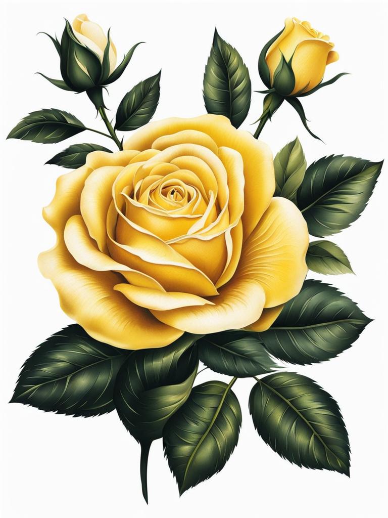 Yellow rose tattoo, Graceful and charming tattoos showcasing yellow roses.  color, tattoo patterns, white clean background