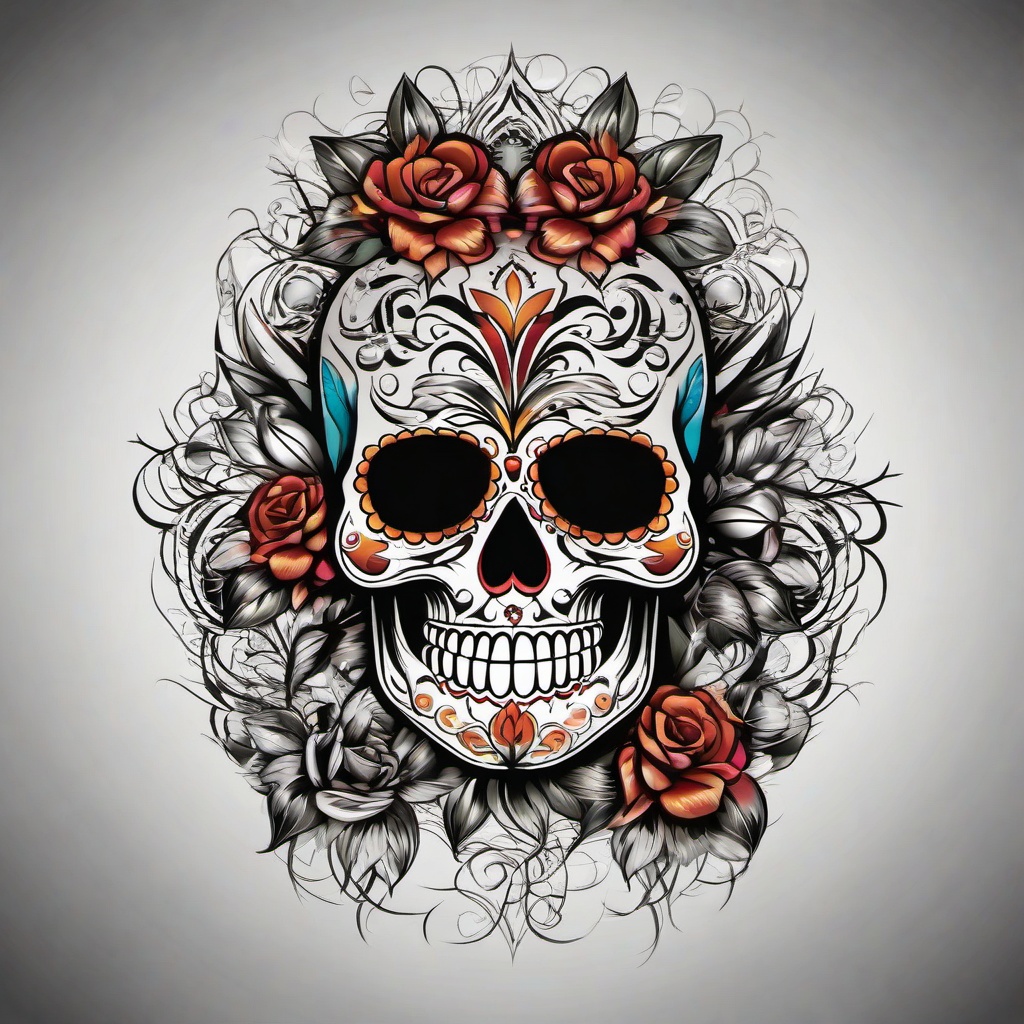 chicano sugar skull tattoo  simple vector color tattoo