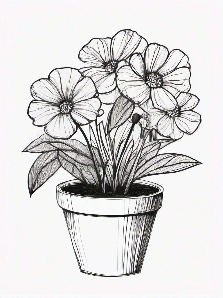 drawing of a flower in a pot  minimal rough sketch scribbles,doodles,black and white