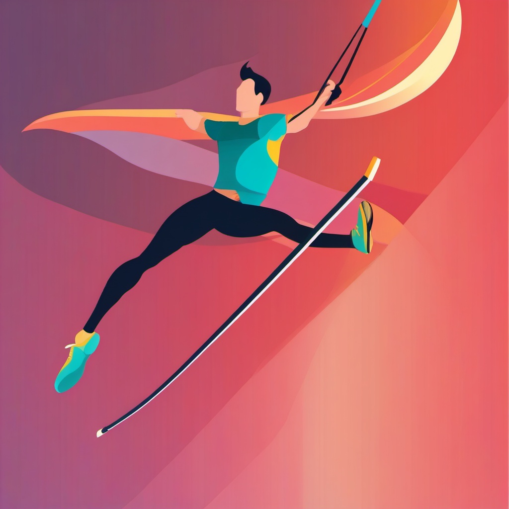 Pole Vaulting Clipart - A pole vaulter aiming for a high jump.  color vector clipart, minimal style