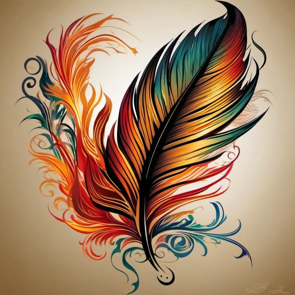 Phoenix feather tattoo, Tattoos inspired by the mythical phoenix's feathers, often showcasing their beauty. , color, tattoo design