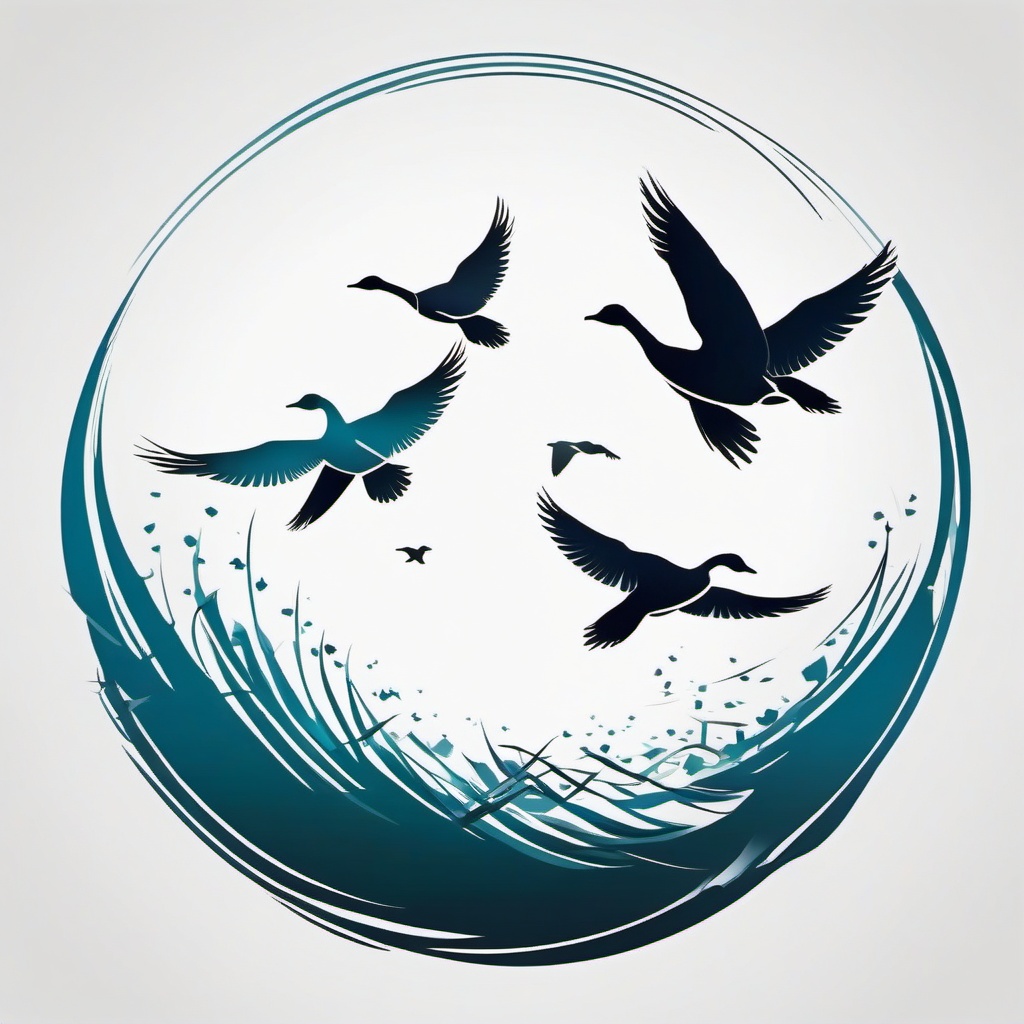 Geese Flying Tattoo - A tattoo portraying a formation of flying geese, embodying unity and migration.  simple color tattoo design,white background