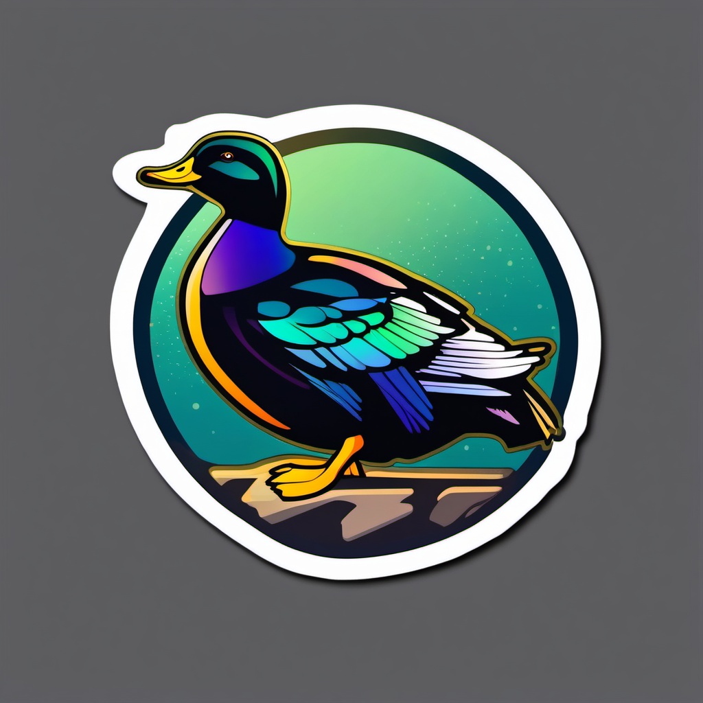 Mallard Duck Sticker - A quacking mallard duck with iridescent feathers, ,vector color sticker art,minimal