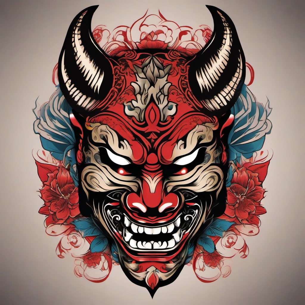 Hannya Tattoo Design-Creative and cultural tattoo design featuring a Hannya mask, capturing traditional Japanese and symbolic elements.  simple color vector tattoo