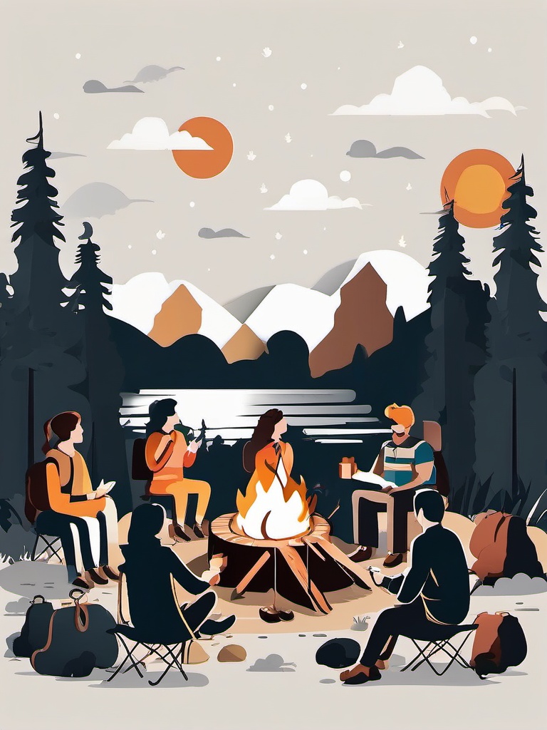 Campfire Stories clipart - Sharing stories around a campfire, ,vector color clipart,minimal