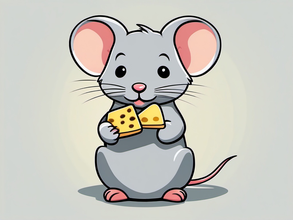 Cute clipart - tiny mouse holding a piece of cheese  color,minimalist,vector clipart