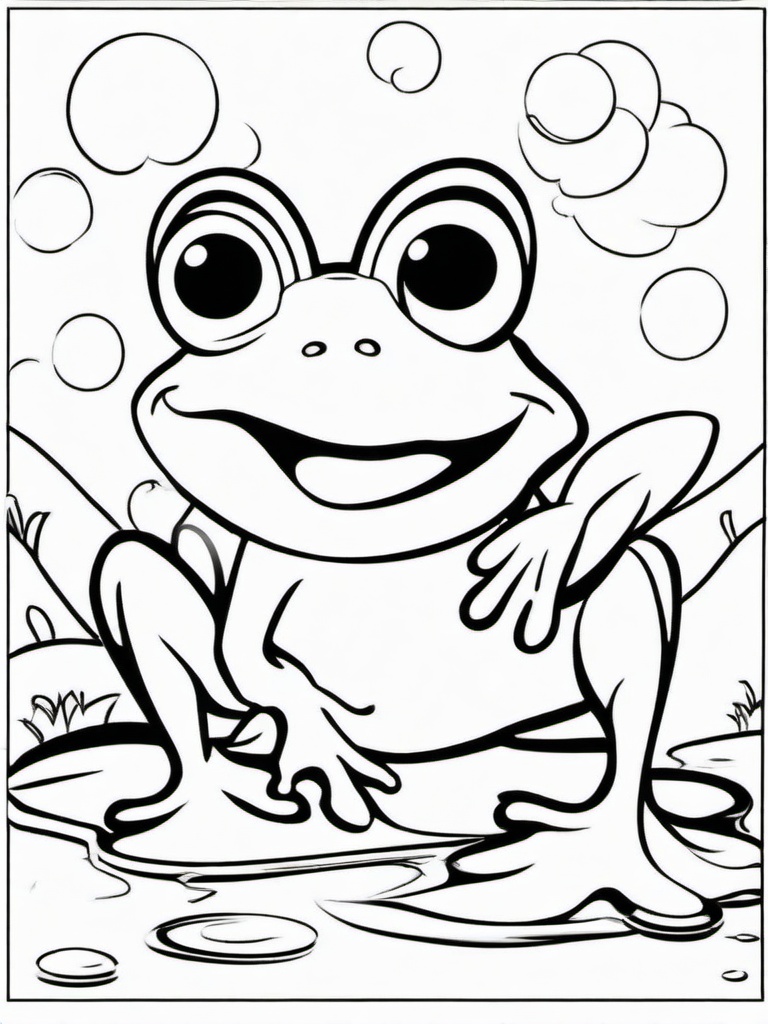 Frog Coloring Pages - Cartoon frog jumping over a puddle  simple coloring pages