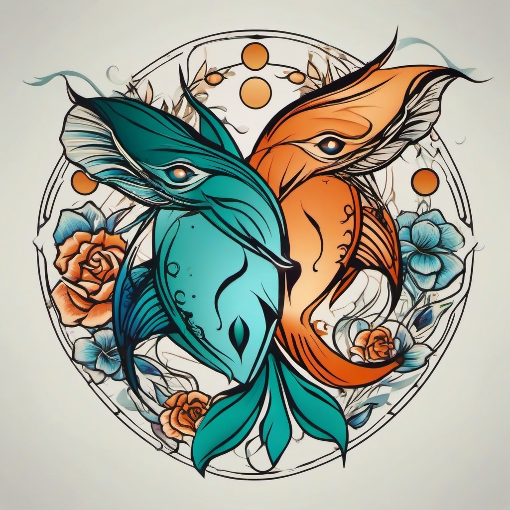 gemini and pisces tattoo together  simple vector color tattoo