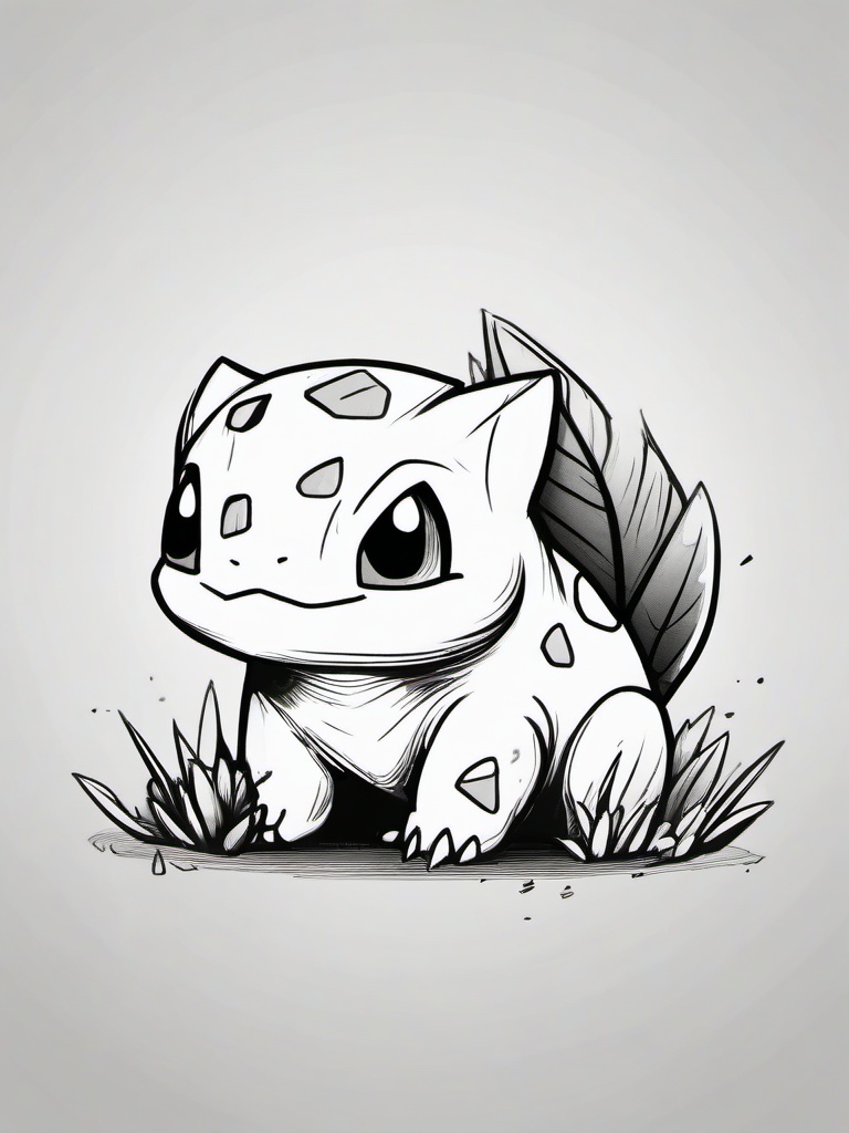 drawing of bulbasaur  minimal rough scribbles,doodles,black and white