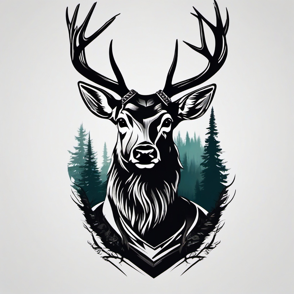 deer hunter tattoos  simple color tattoo,minimal,white background